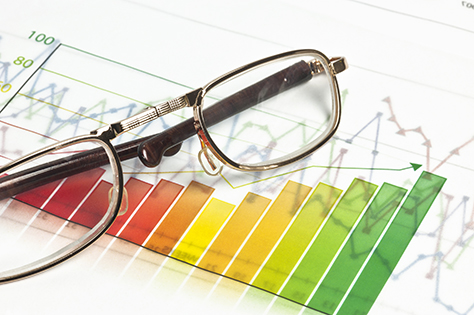 business chart with glasses